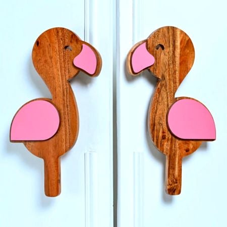 Handcrafted Acacia Wood Flamingo Handle Pair